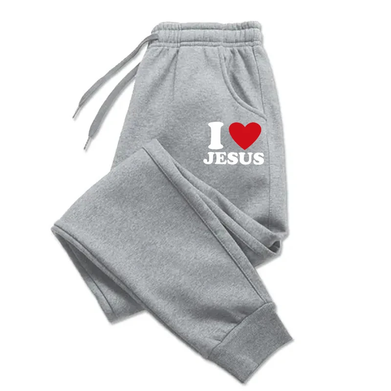

I Love Jesus Printed Pants Casual Men's Pants Pocket Men's Pants Pocket Warm Sports Pants