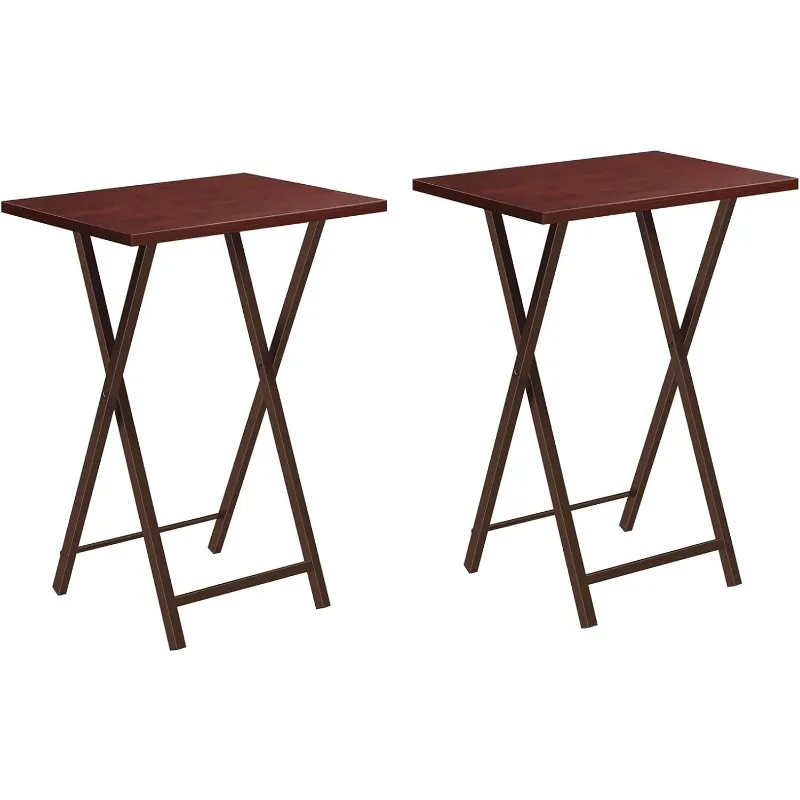 Folding TV Tray Tables, Set of 2 Side Table for Small Space, Industrial Snack Tables for Eating at Couch, Stable Metal Frame