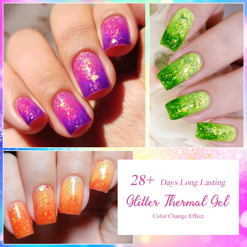 7ml 글리터 열변색 젤 네일 폴리쉬 온도 변화 색상 반영구 소프트 젤 매니큐어 용품