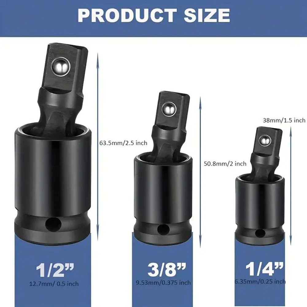 1 4 3 8 1 2 Inch Universal Pneumatic Wrench Joint Socket Adapter Set Chromium Vanadium Steel