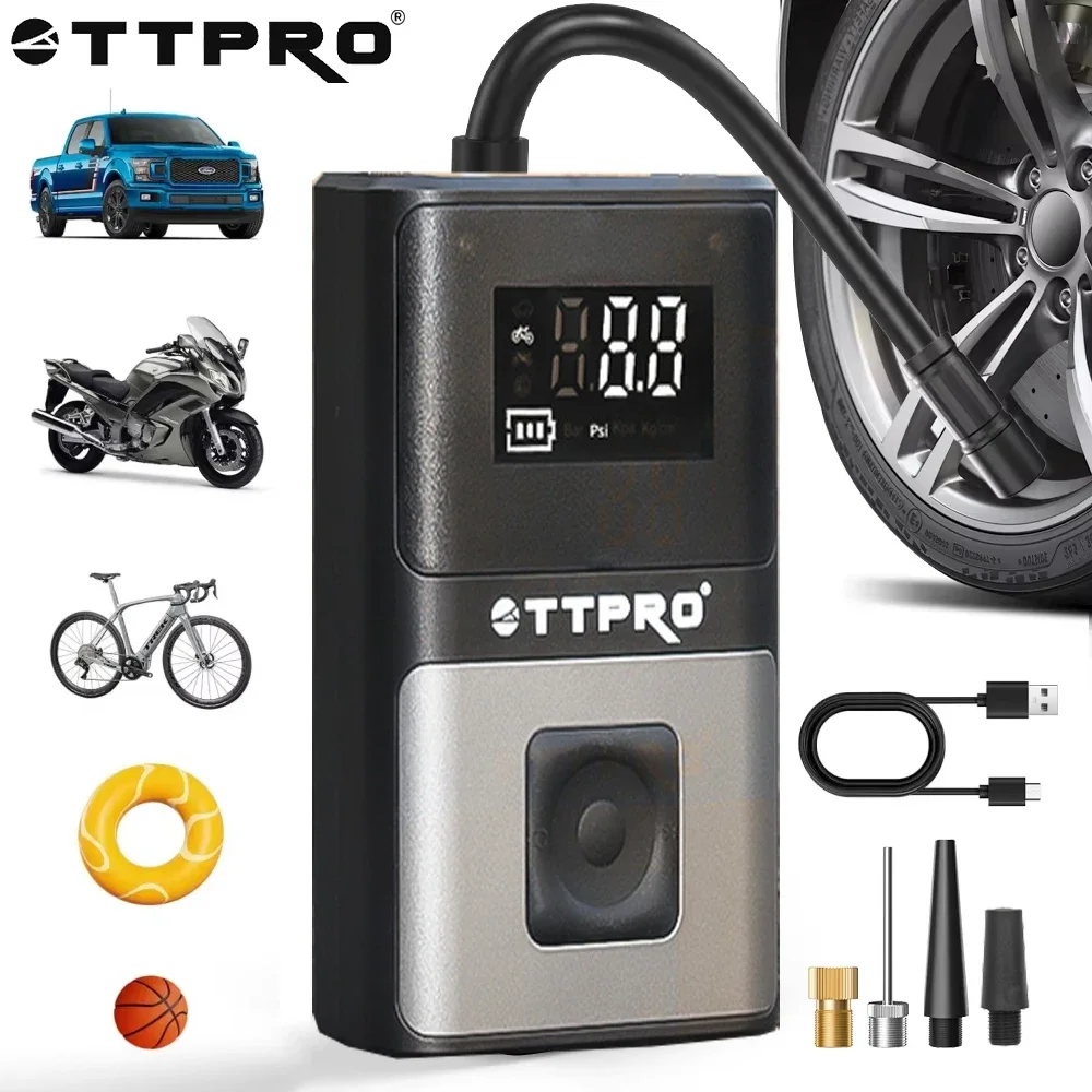 

TTPRO 2000mAh Wireless Air Pump, 150PSI Waterproof Portable Inflator, Electric Air Compressor for Car Bike Outdoor Use