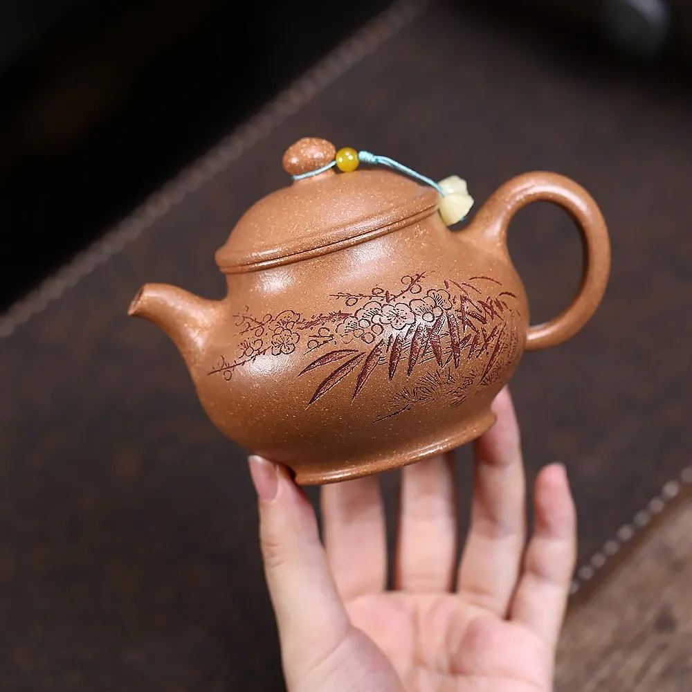Handmade Yixing Purple Clay Pot Famous Ore Descending Slope Mud-Year-Old Three Pan Teapot Household Kung Fu Set Ball Hole 210C
