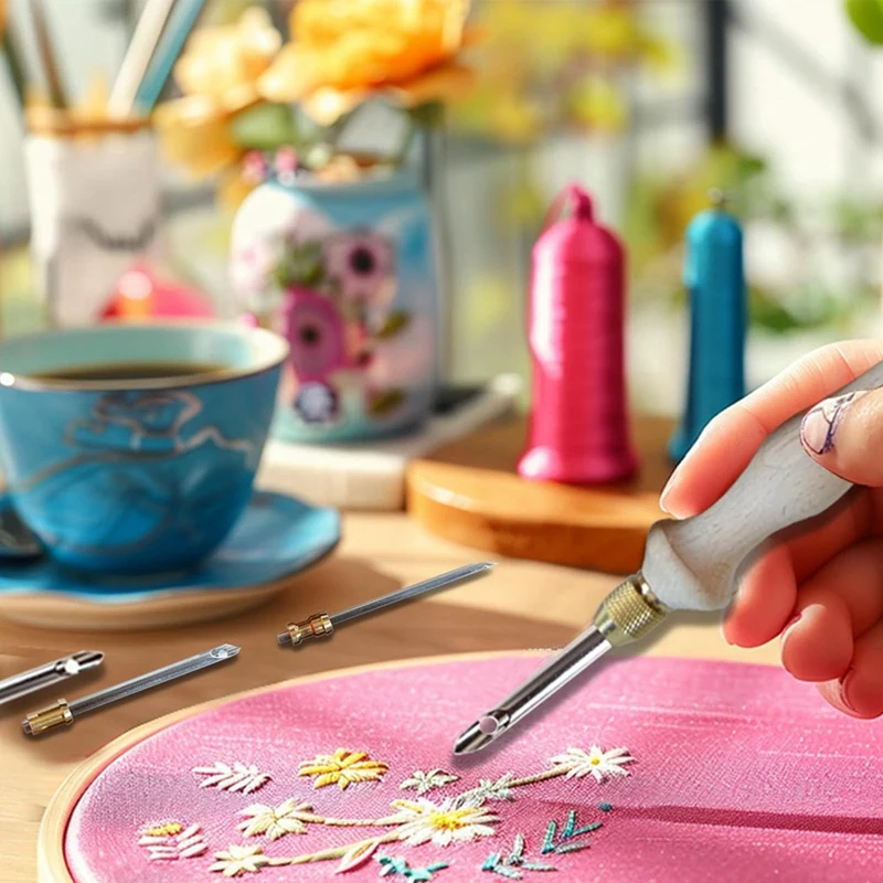 PWS 7PCS Adjustable Punch Needle Embroidery Kit For Adults - Complete Beginner Set With Tools - Perfect For Punch Needle