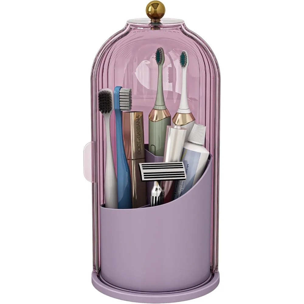 

Dustproof Toothbrush Holders with Cover, Rotating Electric Toothbrush and Toothpaste Holder for Bathroom Countertop, 3 Slots