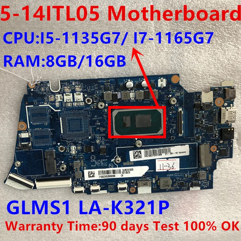 

Motherboard LA-K321P.For lenovo ideapad 5-14itl05 Motherboard Laptop. Dengan CPU I5-1135G7/I7-1165G7.RAM 8G/16G 100% bekerja te