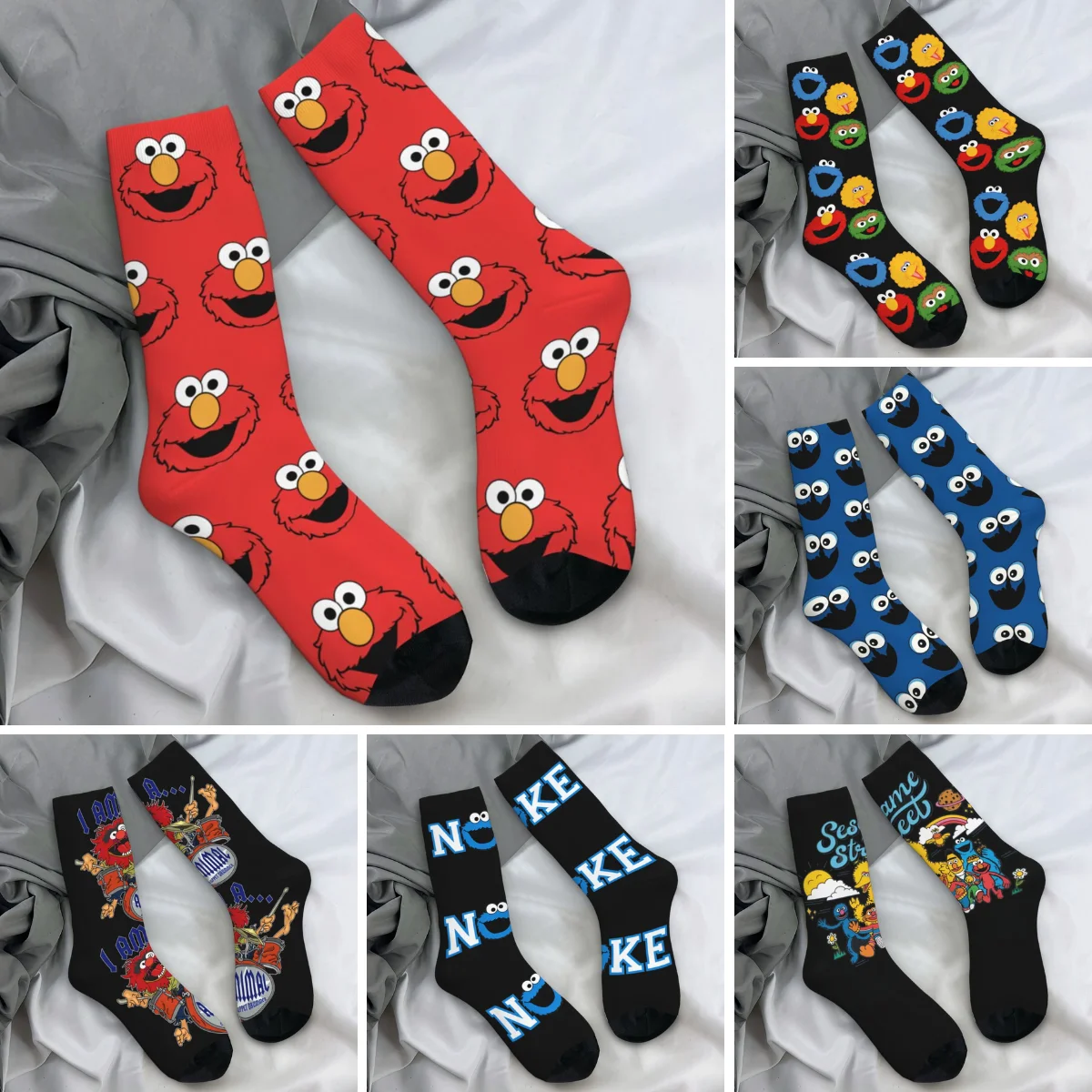 Elmo & Cookie Monster Meias Primavera Meias Casuais Unissex Homens Meias Macias Estampadas Ao Ar Livre Meias Antiderrapantes