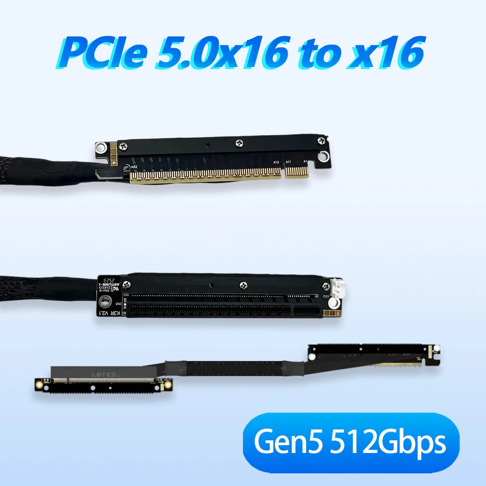 

PCIE 5.0 x16 to x16 Graphics Card Extension Cable GPU 512G for Chassis Server NVIDIA RTX50 AMD RX79xx Dual Reverse Bending