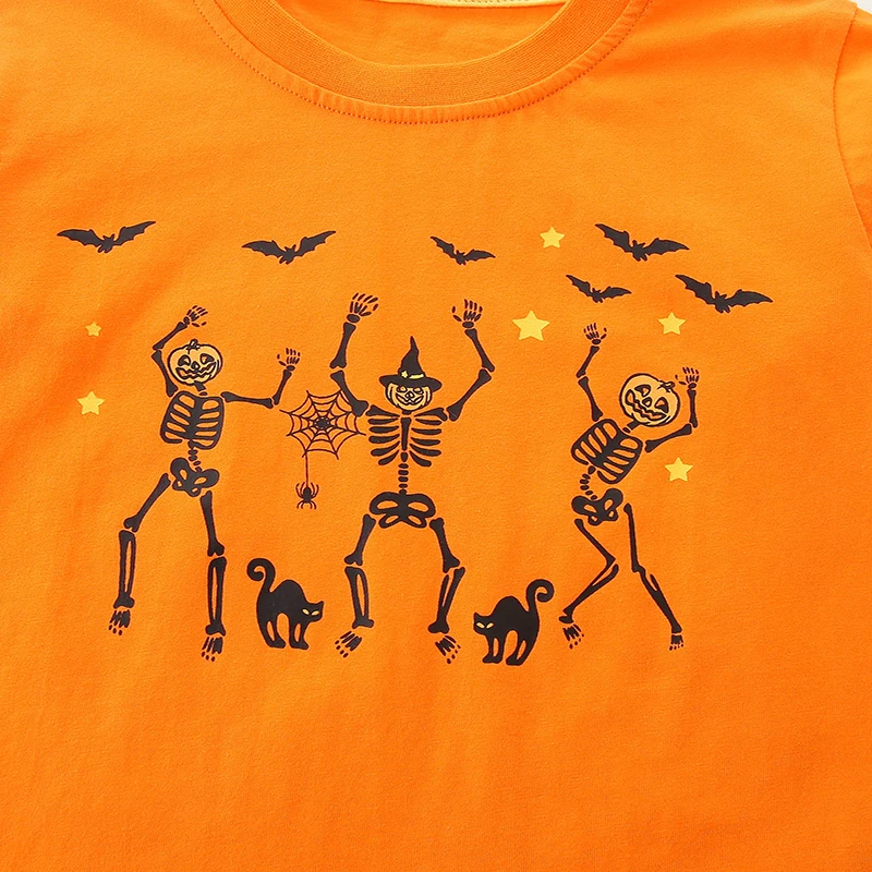 Little maven Autumn 2024 Halloween Pumpkin Skeleton Long Sleeves T-shirt Spring Cotton Tops Boys Clothes Children\'s Clothing