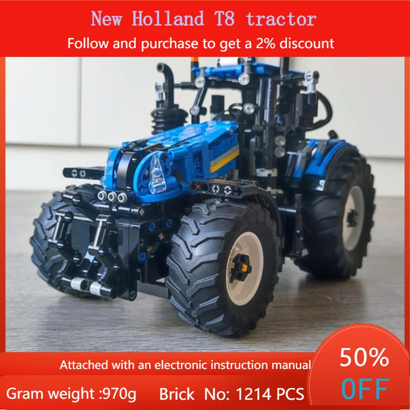 1214 Parts Farm Tractor Building Blocks, DIY Assembly Vehicle Model Toy, Collectible Gift for Boys Adults Christmas Present