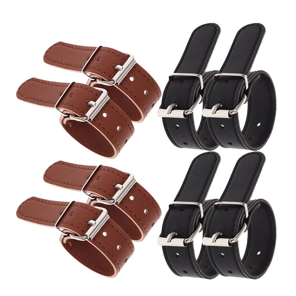 

8 Pcs Straps PU Belt Accessories 4 Pairs Black Brown Adjustable Holes Wear Resistant Aluminum Alloy Smooth