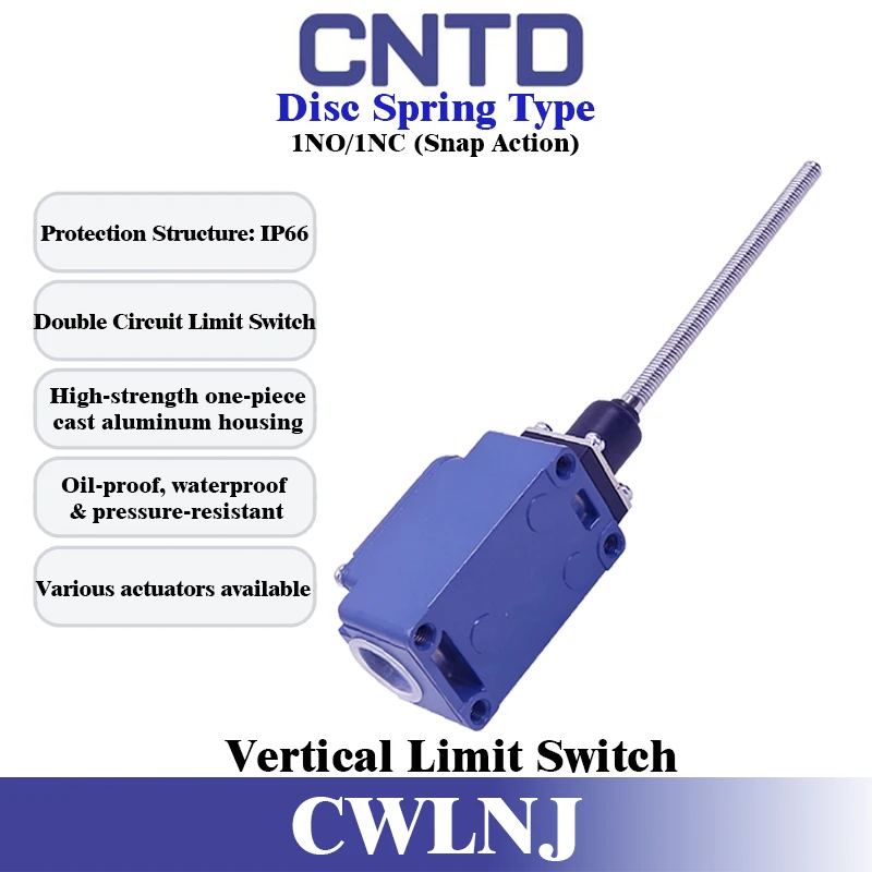 CNTD CWLNJ Whisker‑Type Limit Switch IP66 1NO1NC Snap‑Action Flexible‑Rod Industrial Position Travel Safety Switch Disc Spring