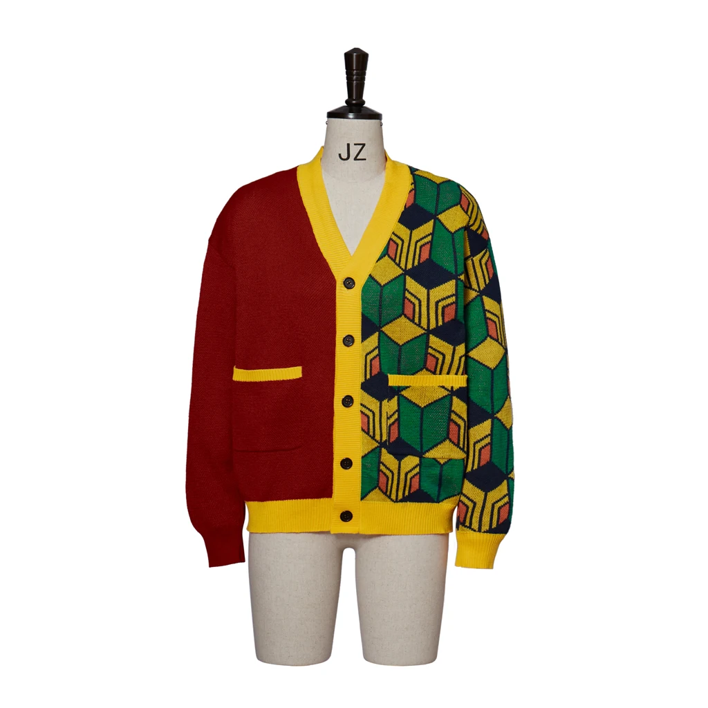 In Stock Kamado Tanjirou Cosplay Costume Unisex Knitted Sweater Warm Cardigan V Neck Sweater Jacket Halloween Costume New Year