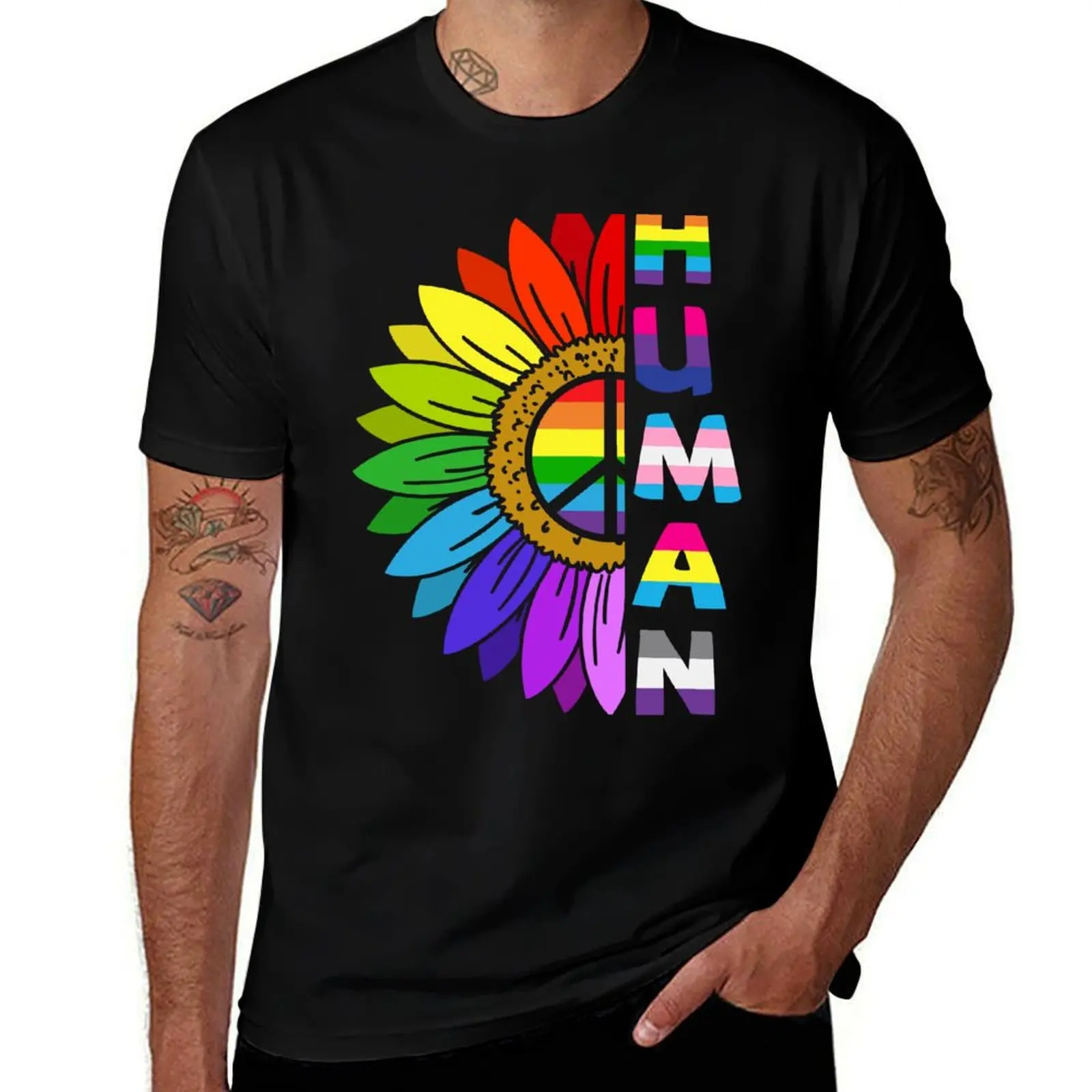 Human Sunflower - Gay Pride LGBTQ Rainbow Peace T-Shirt t shirts for man cotton T-Shirt