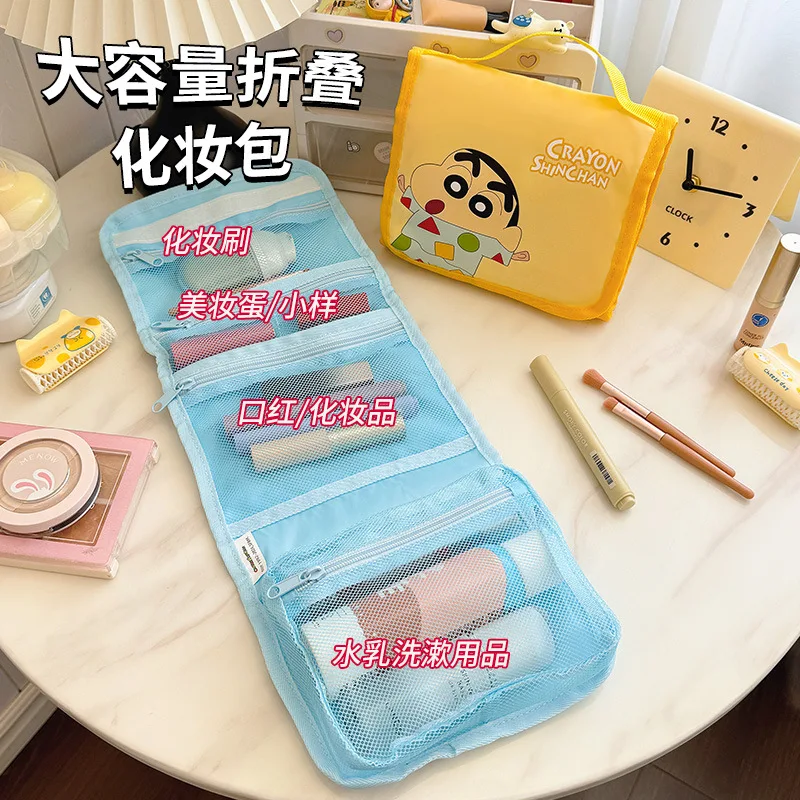 Bandai Anime Cartoon Crayon Shin-Chans Large Capacity Foldable Cosmetic Bag Kawaii Girls Portable Travel Toiletries Storage Bag