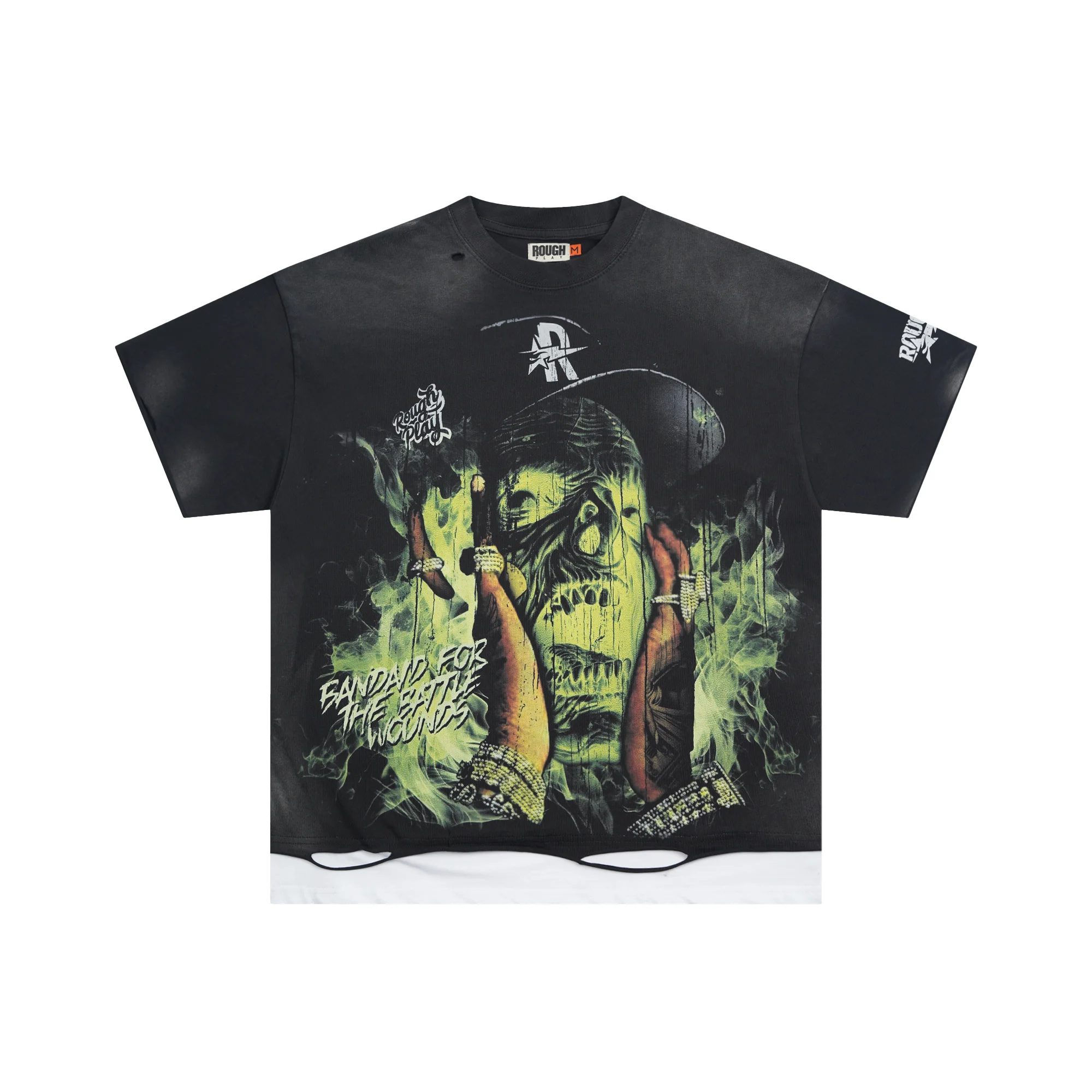 25SS European and American Men's Pure Cotton White Ink Direct Spray Diamond Unisex Patchwork Short-Sleeved T-Shirt