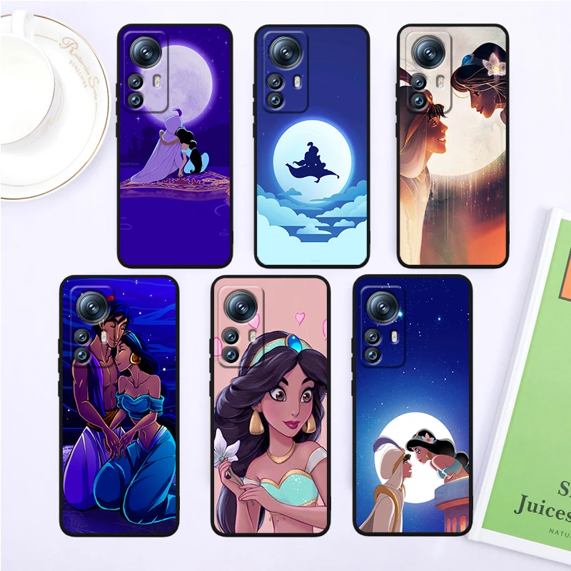 Princess Disney Aladdin For Xiaomi Mi 13T 13 12T 12 11T 11i 11 A3 10T 10 9 Pro Lite Ultra 5G Black Funda Phone Case