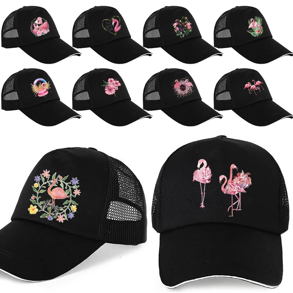 Summer Unisex Women Men Baseball Caps Male Female Breathable Mesh Snapback Hats Flamingo Print Black Casual Sport Hat Visors Cap