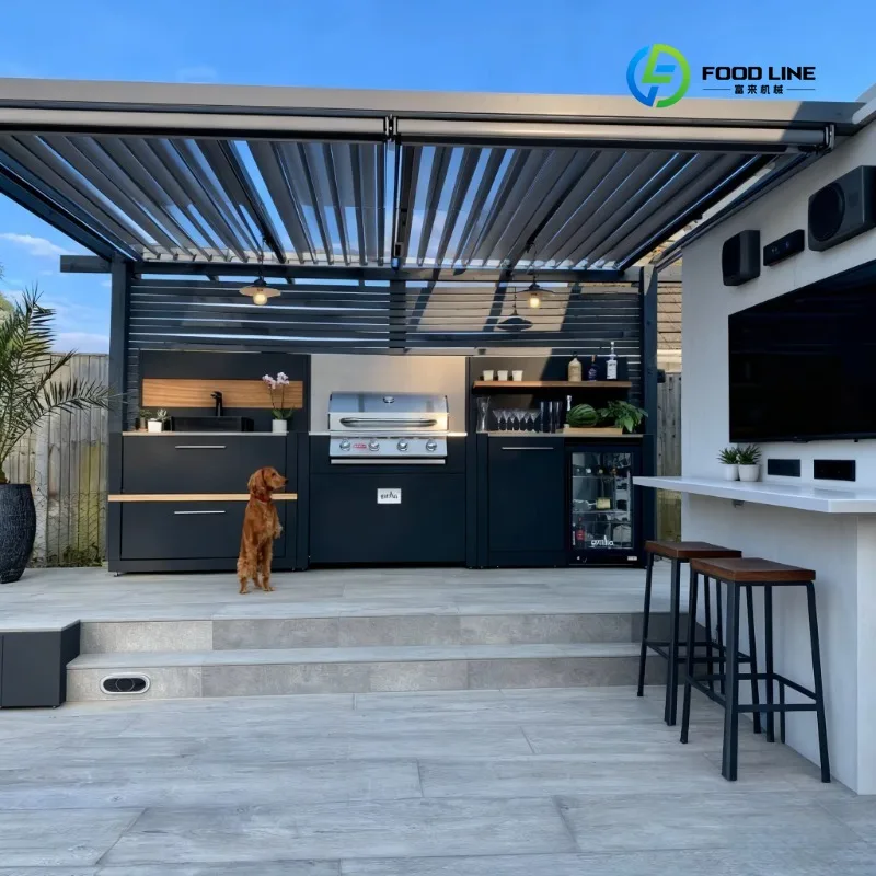 Smart Bbq Pod Built in Outdoor Aluminum Mobile Kitchen with Led Light and Metal Pull Down Closure Custom