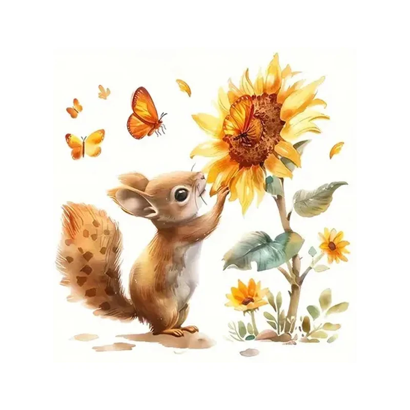 Squirrel and Sunflower Glass Stickers Bright Wall for Home, Windows Door,Refrigerator Decoration, Vinyl Car Decals,Art Wallpaper