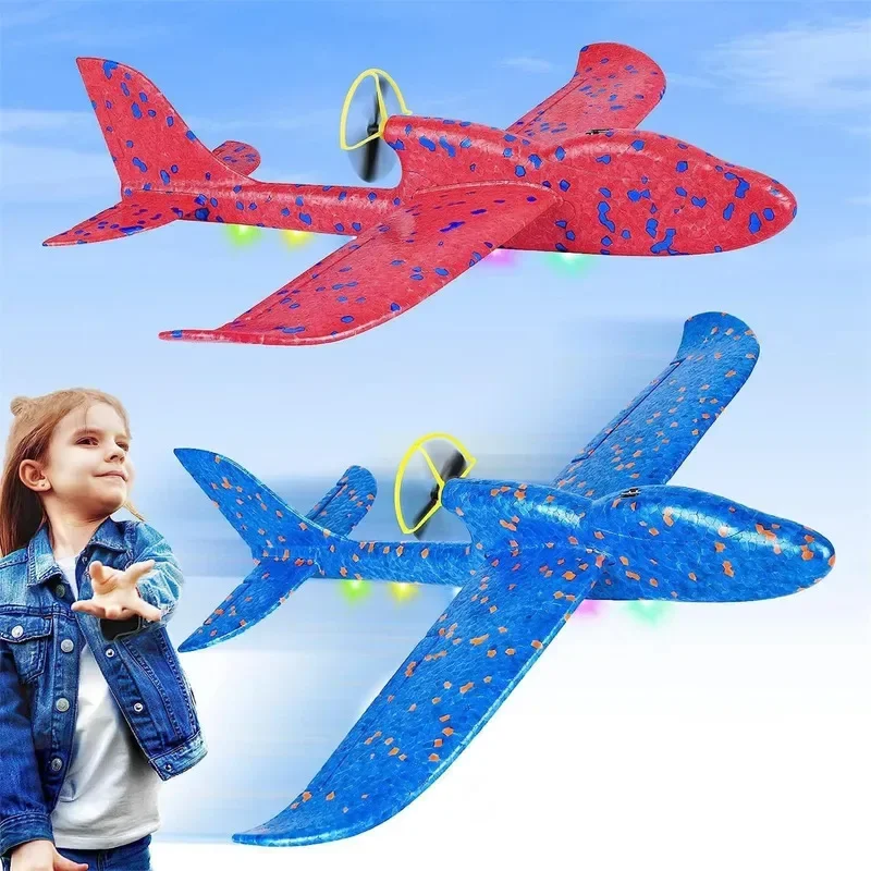 Avión eléctrico de espuma para niños, planeador de mano con luz LED, aviones de vuelo automáticos, juguetes al aire libre, regalos de cumpleaños