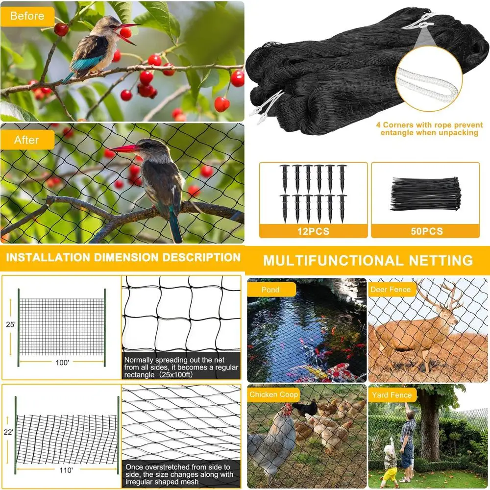 

Сетка нейлоновая усиленная 25x100 футов, ячейка 1 дюйм, для птичников, вольеров, курятников, садов, ограждений от оленей и опор для деревьев