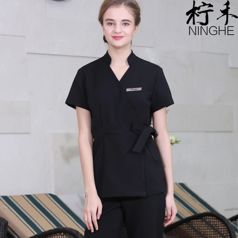 

Beautician work clothes spring and summer high-end beauty salon work clothes temperament health museum foot bath technician suit