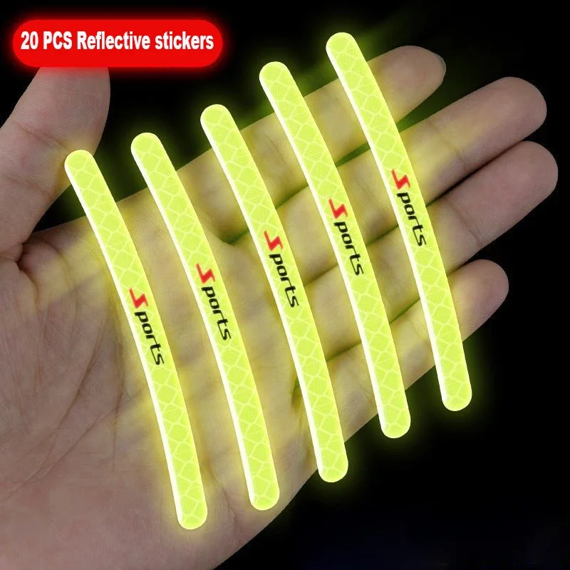 20pcs Universal Night Car Reflective Stickers Auto Moto Decor Car Motorcycle Wheel Reflective Strips Colorful Hub Stickers