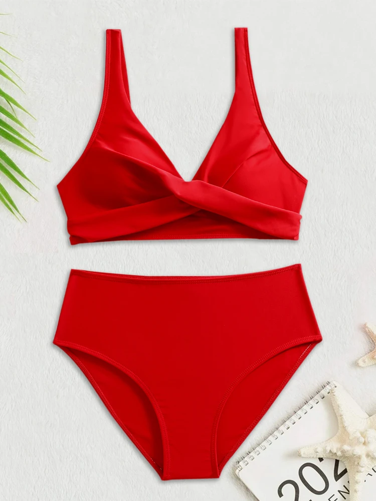 Bikini 2024 Nieuw Badpak Vrouwen Hoge Taille String Badmode Sexy Effen Bikini 'S Set Push-Up Badpak Zomer Strandkleding Voor Dames