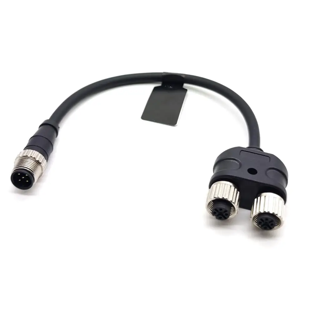 Y Splitter M12 Plug 5 Pin to Dual M12 5 Pin Female Adapter A Code 20CM 