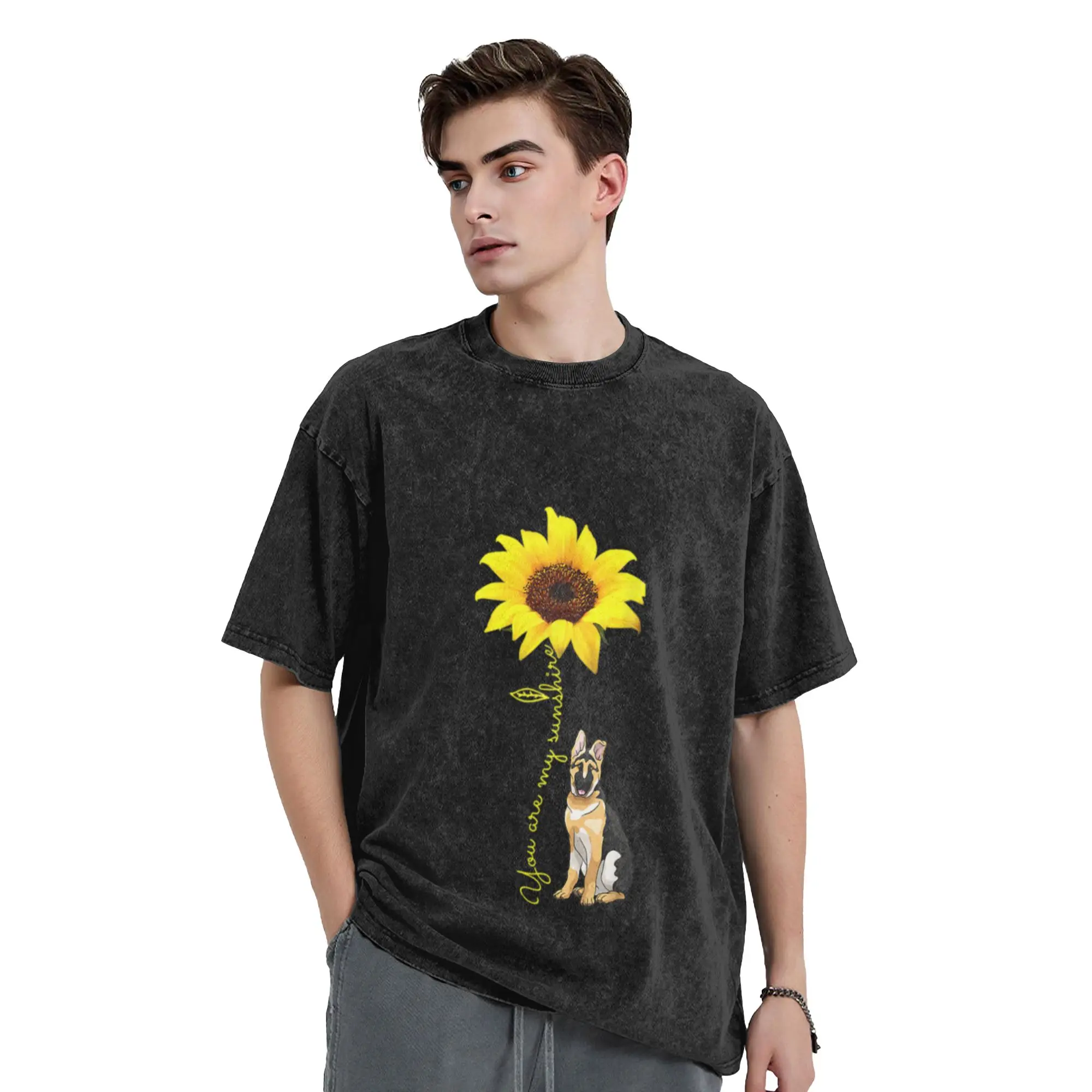 You Are My Sunshine Sunflower German Shepherd Mom  Unique Chic A Vintage Oversized Cotton Unisex T-Shirts
