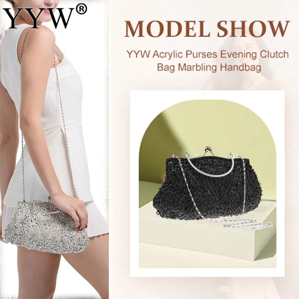 

Women's Beads Retro Evening Banquet Bags Chain Shoulder Crossbody Clutch Ladies Wedding Party Bridal Embroidered Handbag Purses