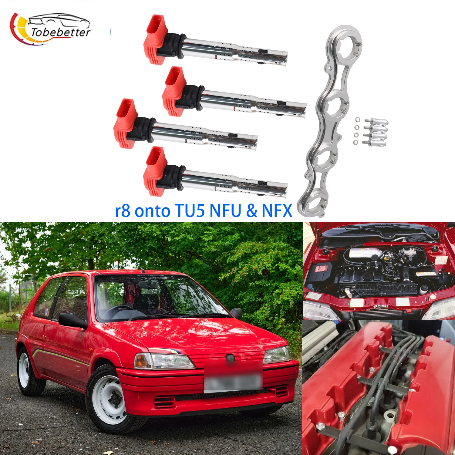 upgraded performance for R8 U5014 IGNITION coil adapter KIT FOR TU5 NFU & NFX PEUGEOT 106 RALLYE / CITROEN SAXO VTS C2VTS