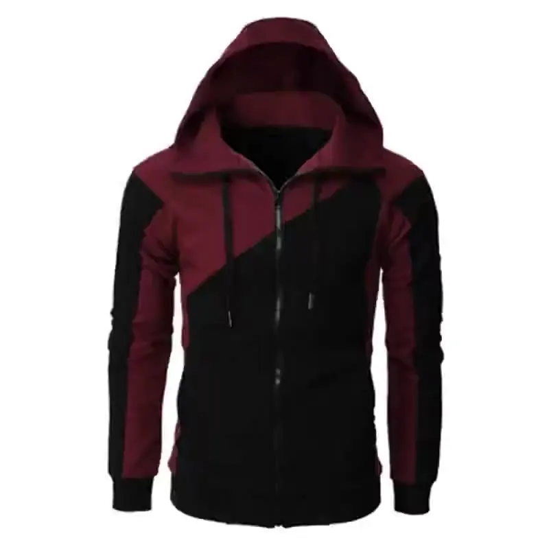 

Men's Color Block Hooded Jacket Slim Fit Fleece Lined Sports Zip Up Coat Winter Warm Casual Sweatshirt with Side Pockets
