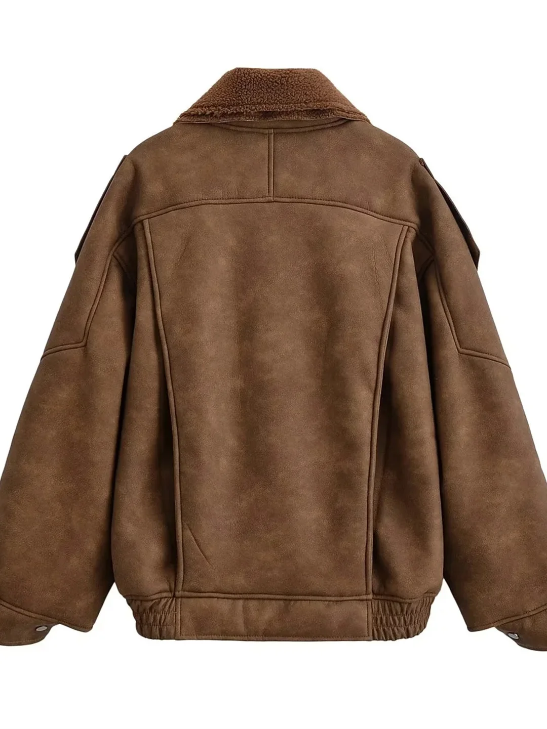 معطف نسائي فضفاض مبطن بالقطن من American Retro Sle مصنوع من جلد الغزال والفرو للخريف والشتاء جديد #4