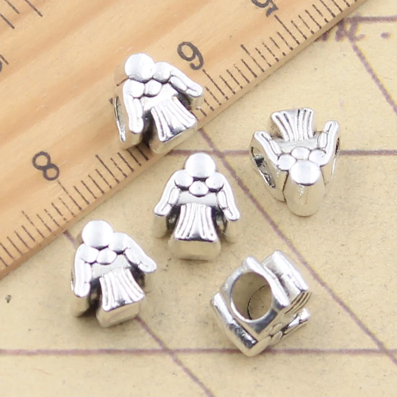 10pcs Beads Angel 4.5mm Big Hole Vintage Charms European Pendant Fit For Bracelet DIY Antique Silver Color Fit Making