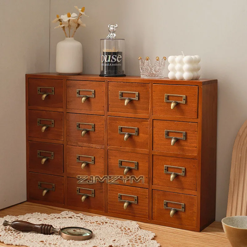 16 Drawer Rustic Wooden Apothecary Cabinet Desktop Multi Drawer Storage Organizer Chest for Jewelry Crafts and Desk Accessories