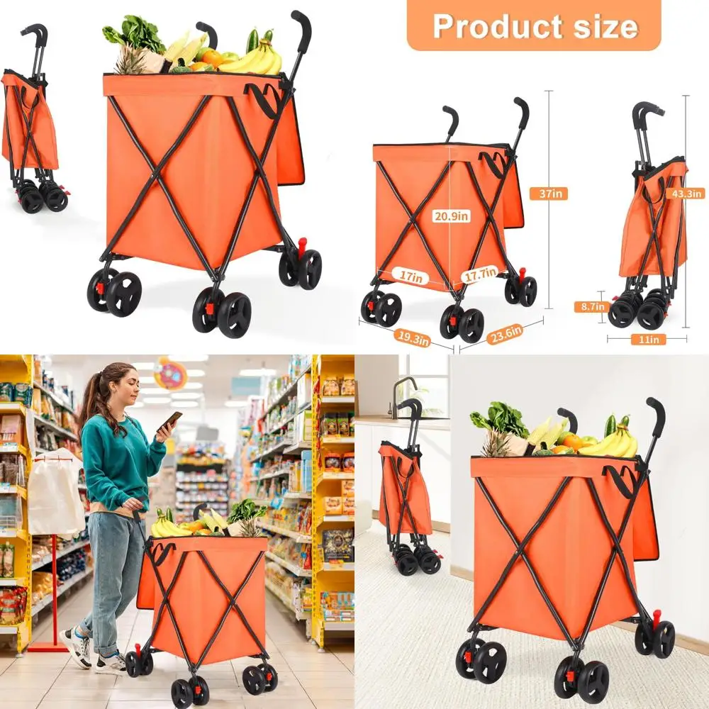 

Portable Folding Shopping Cart with 360° Swivel Wheels and Waterproof Basket for Grocery Shopping and Utility Needs