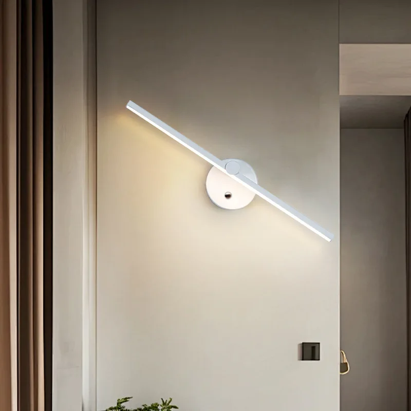 

LED Remote Control Wall Light 330 ° Rotating Battery Powered Tri Color Dimming Indoor Bedside Living Room Mirror Front Lighting