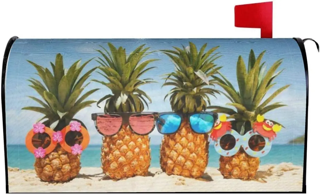 Mantaiyuan Mailbox Cover Funny Tropical Summer Beach Pineapples Mailbox Covers Magnetic Mail Wraps Post Garden Decor 21x18 Inch