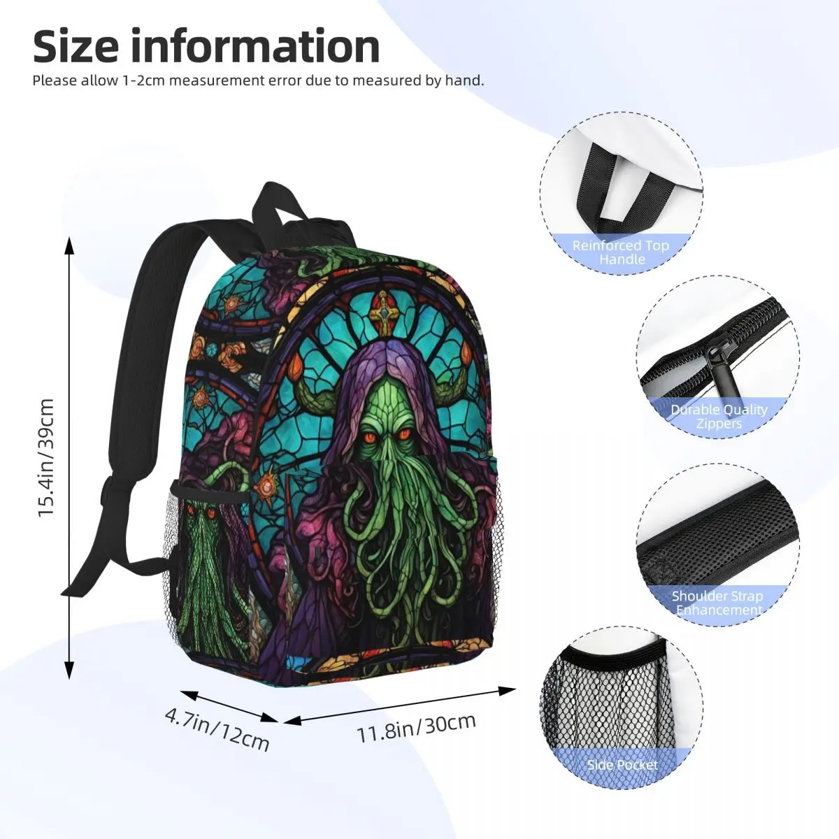 Cthulhu Stained Glass Tentacles Backpack Student Boys Girls BookBag Men Women School Bag Computer Shoulder Bags