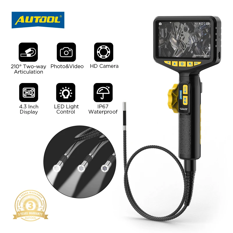 AUTOOL SVB305 Waterproof IP67 Car Industrial Endoscope Automotive Inspection with Light Autofocus 1080 HD for IMG & Video