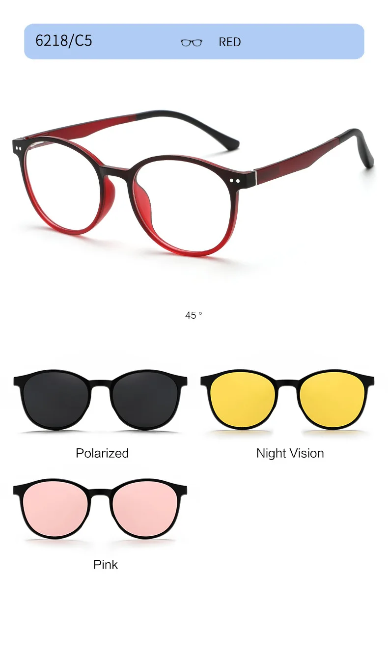 YIMARUILI Mode TR90 Magnetische Polarisierte Clip-on Gläser Retro Runde Optische Brillen Rahmen Männer und Frauen 6218 – Detail 13