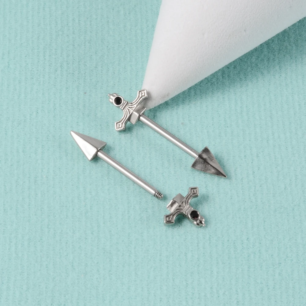 زوج السيف الصليب الحلمة الثقب الحديد الجراحية الصلب كريستال الحلمة درع غطاء القلب زهرة حلقات للحلمة مجوهرات الجسم 14 جرام