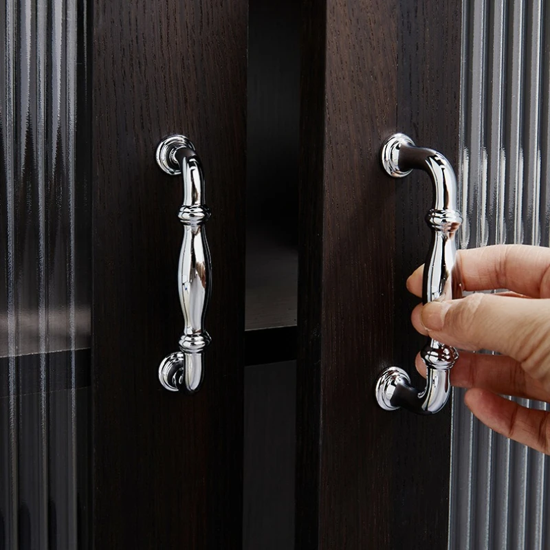 Solid Brass Furniture Handles Luxury Wardrobe Door Cabinet Handle Shoe Drawer Knob Chrome Bright Silver Hardware Cabinet Pull