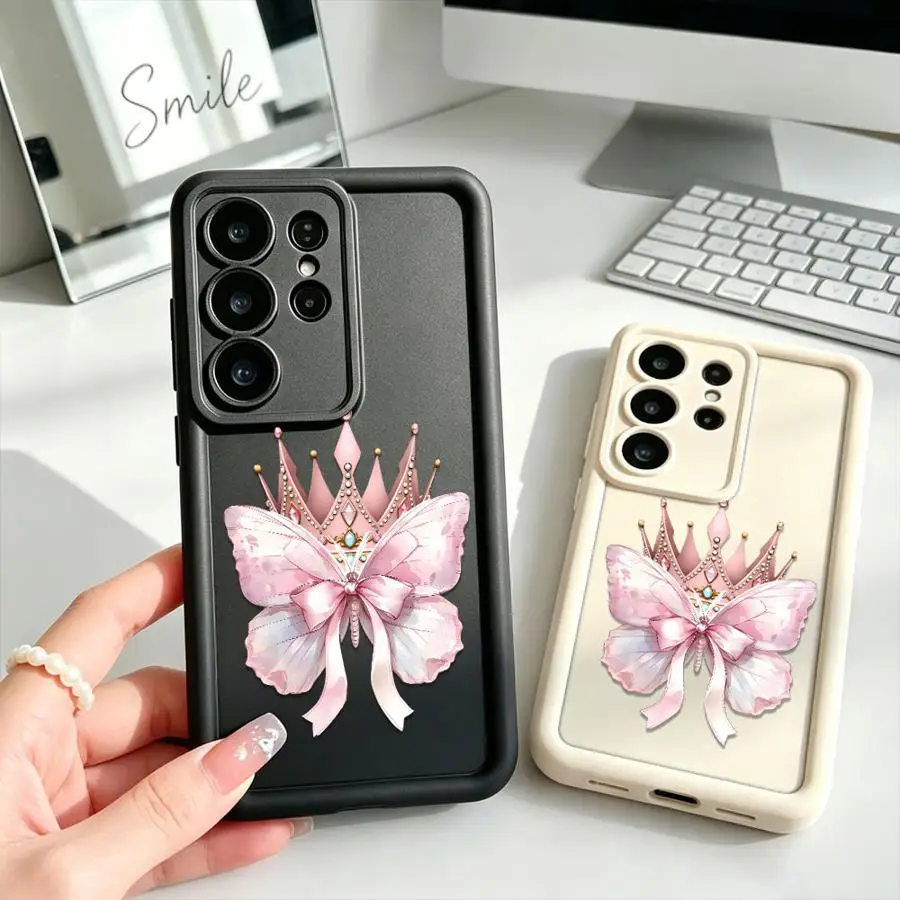 Pink Crown Case for Samsung Galaxy S26 S21 S23 Note 20 Ultra S20 FE S25 S22 Plus S24 ultra Phone Cover