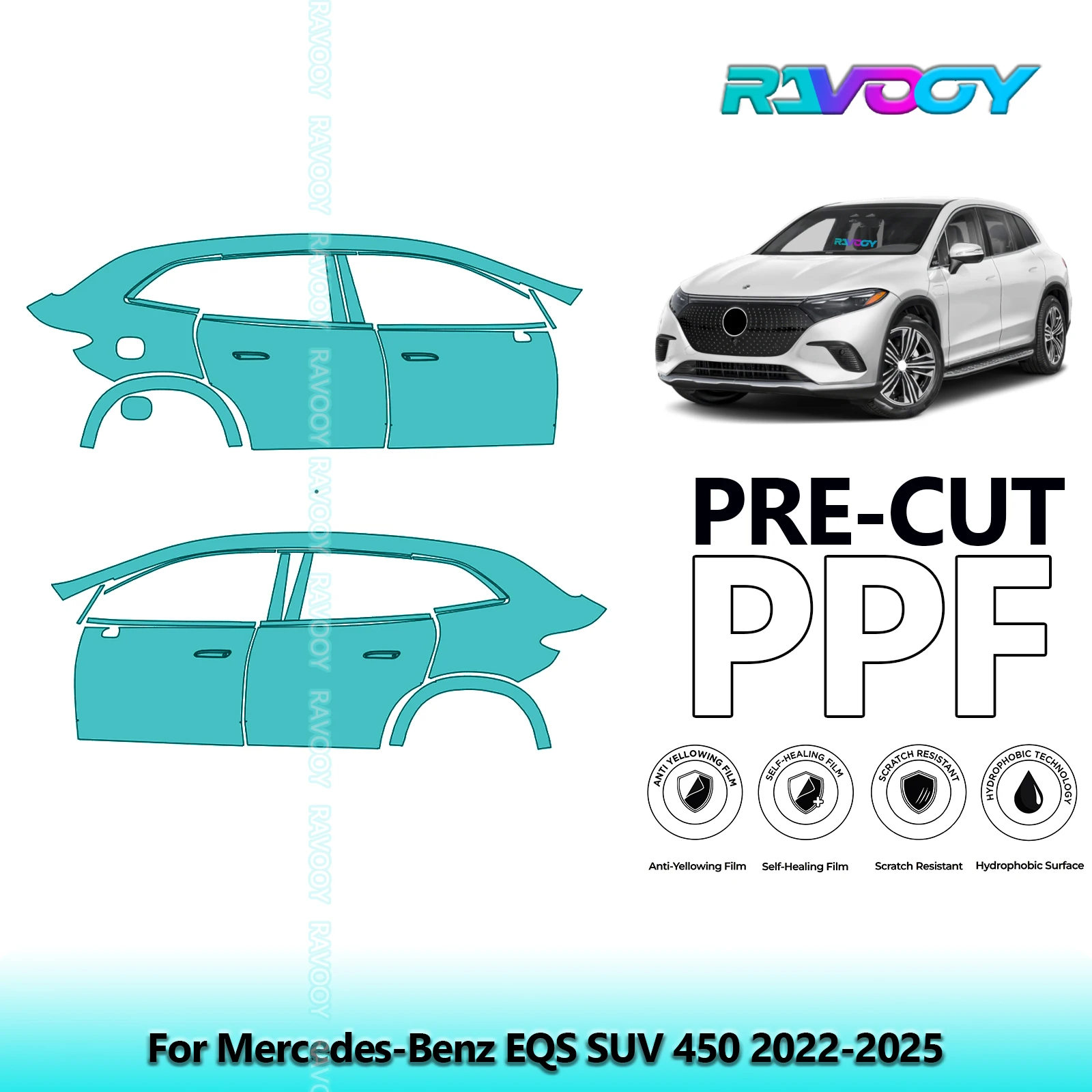

For Mercedes-Benz EQS SUV 450 2022-2025 8.5mil Clear Matte Pre-Cut PPF Door & A/B Pillar Kit TPU Paint Protection Film Set