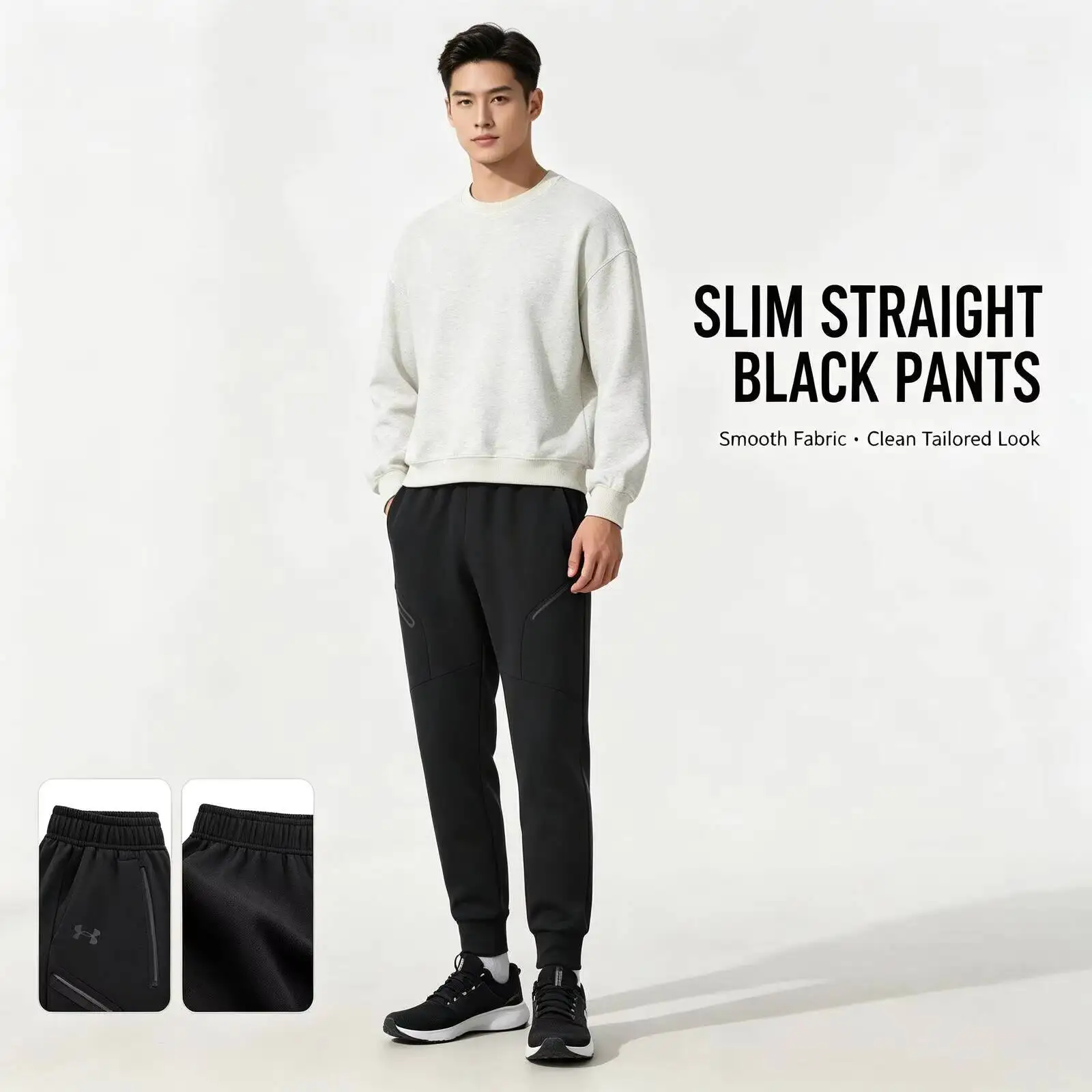 New Under Armour Black Slim Straight Pants for Women Men Smooth Fabric Casual Trousers Versatile Business Daily Wear 1379808-001
