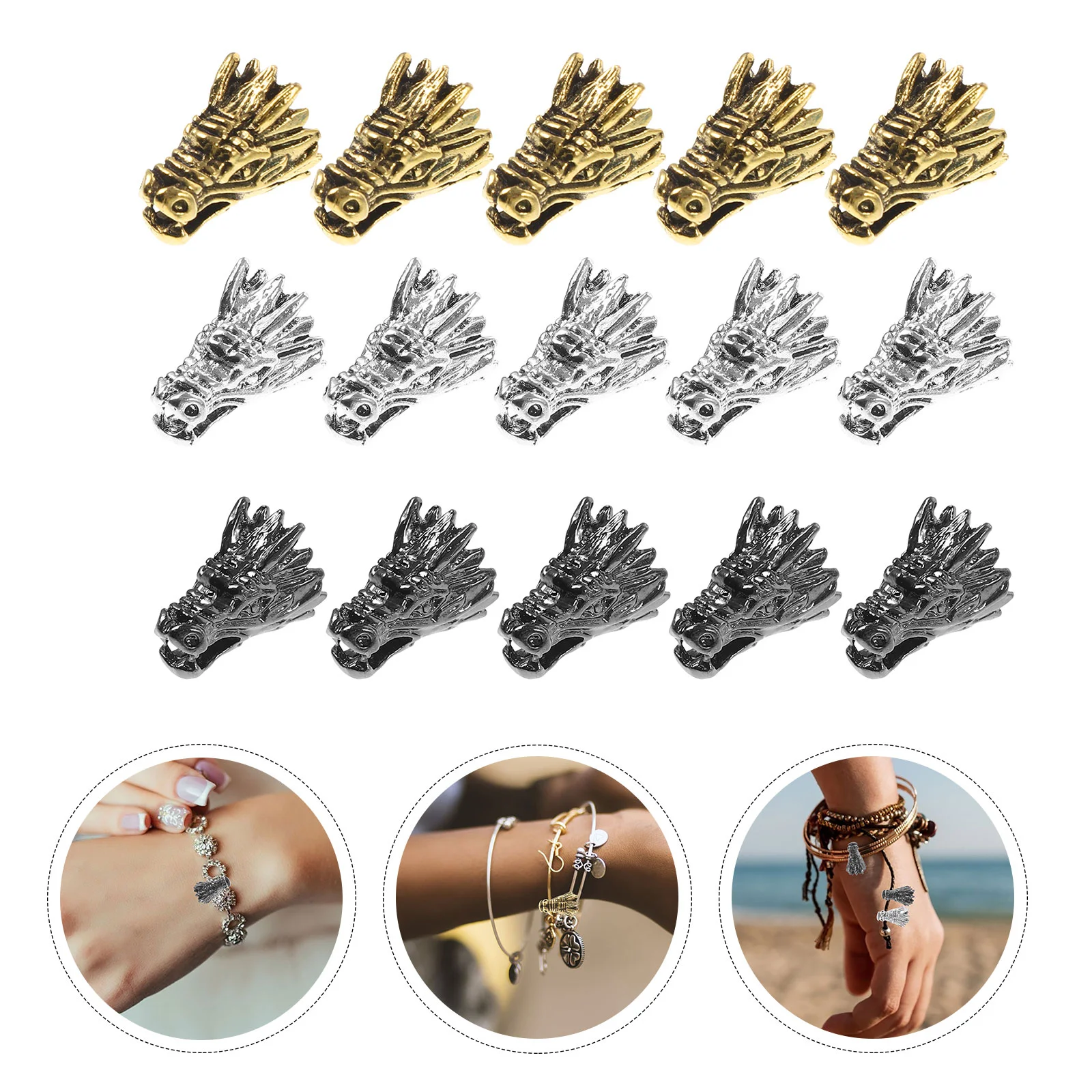 

15 Pcs Dragon Spacer Beads Zinc Alloy Jewelry Craft Beads Lightweight Necklace Earring Bracelet Hair Tie Gifts