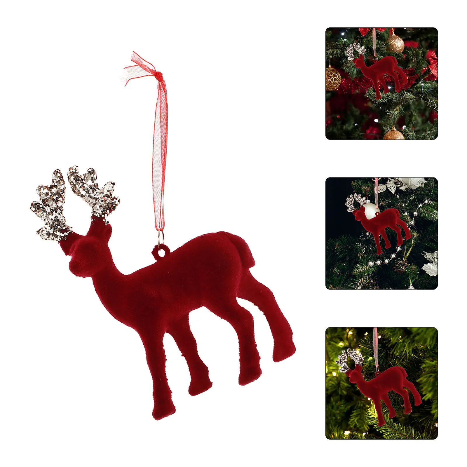 

Realistic Flocking Reindeer Ornament with Golden Horn Xmas Tree Decoration for Holiday Festive Office Decor