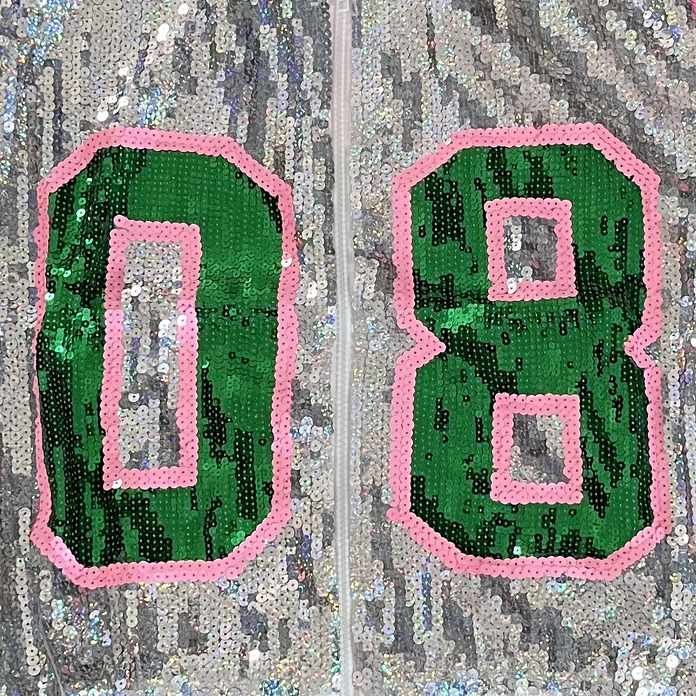 Long O-neck pink green 08 social event sequin flash club jacket